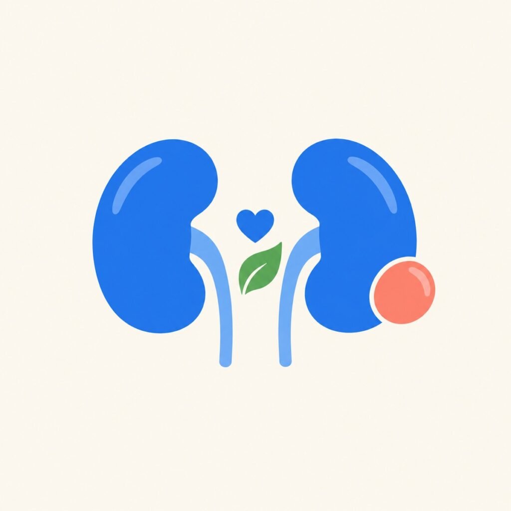 Wilms tumour (विल्म्स ट्यूमर) illustration: two kidneys with a round lump on one kidney