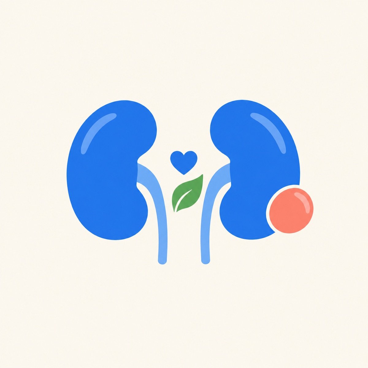 Flat illustration of two kidneys with a round lump on one kidney